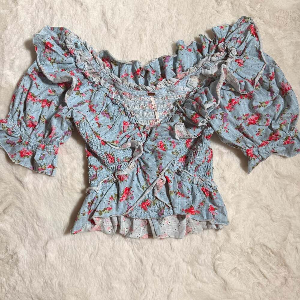 Free People Floral Smocked Off-Shoulder Top Size XS
